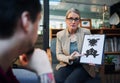 Different people see different things. a mature psychologist conducting an inkblot test with her patient during a
