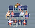 Different people sitting in cinema hall. Vector Illustration Royalty Free Stock Photo