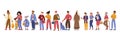 Different people stand in queue, characters row Royalty Free Stock Photo