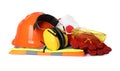 Different personal protective equipment on white background