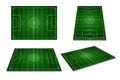 Different perspective of green football field, soccer field from