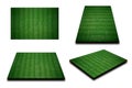 Different perspective of green football field, soccer field from