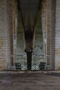 The underside of a bridge