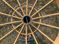 Top view of a disc golf frolfing basket with chain Royalty Free Stock Photo