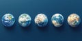Different perspectives of Earth are showcased with five separate globes displaying distinct geographical features Royalty Free Stock Photo