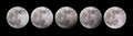 5 Different phases of a partial lunar eclipse Royalty Free Stock Photo