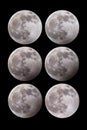 6 Different phases of a partial lunar eclipse Royalty Free Stock Photo
