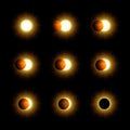 Different phases of solar and lunar eclipse Royalty Free Stock Photo