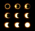 Different phases of solar and lunar eclipse . Vector Royalty Free Stock Photo