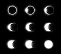 Different phases of solar and lunar eclipse . Vector Royalty Free Stock Photo