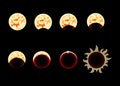 Different phases of solar and lunar eclipse . Vector . Royalty Free Stock Photo