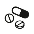 Different pills and capsule simple black icon on white