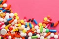 Different pills on color background Royalty Free Stock Photo