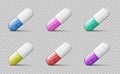 Different pills. Color medical capcules. Realistic 3d medicine drugs. Healthcare pharmacy vitamins or tablets Royalty Free Stock Photo