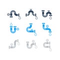 Different pipes for plumbing, set of icons