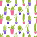 Different plants, cactus. Flat vector.Seamless pattern