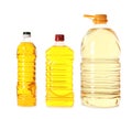 Different plastic bottles with oils