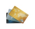 Different plastic credit cards on background