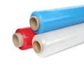 Different plastic stretch wrap films on white background, closeup