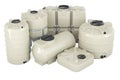 Different plastic tanks for water and other liquid, 3D rendering Royalty Free Stock Photo