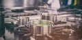 Different pots cooking on hotplate Royalty Free Stock Photo