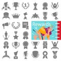 Different prizes and rewards simple icons set decorated thematic color flat illustration