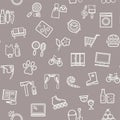 Shops, seamless pattern, monochrome, contour, gray, vector