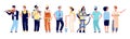 Different professionals. Policeman and fireman, doctor and stewardess, artist and musician, builder. Workers vector Royalty Free Stock Photo