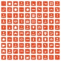 100 different professions icons set grunge orange