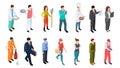 Different professions. Isometric professionals vector collection. 3D people doctor policeman businessman builder