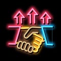 different race handshake neon glow icon illustration