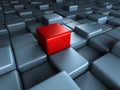 Different red cube outstanding on blue blocks background Royalty Free Stock Photo