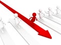 Different red 3d man leader runs new way Royalty Free Stock Photo