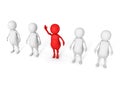 Different red 3d man out from other crowd Royalty Free Stock Photo