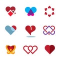 Different red heart shapes woman love symbol flower logo icon Royalty Free Stock Photo