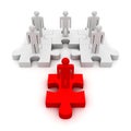 Different red leader of business team on puzzle Royalty Free Stock Photo