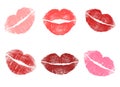 Different red lipstick imprint backgrounds on white backgrounds