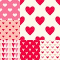 Different red pink color combinations of heart symbols textured vector pattern