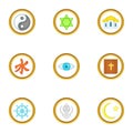 Different religion icons set, cartoon style