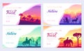 Different riders of the world vector brochure cards set. Colorful landscape template of flyear, web banner, ui header