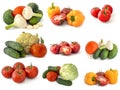 Different ripe delicious vegetables on a white background cabbage broccoli tomatoes bell peppers onions cucumbers garlic on a Royalty Free Stock Photo