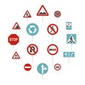 Different road signs set flat icons