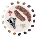 Different Roasted Coffee Bean with Civet Cat Royalty Free Stock Photo