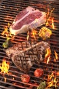 Meat and vegetables char-grilled over flame. B-B-Q Royalty Free Stock Photo
