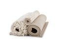 Different rolled carpets on white background Royalty Free Stock Photo