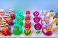 Different rubber ducks on the shelf in the store Royalty Free Stock Photo