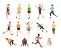 Different running athlets sport people runner group with kit elements silhouette character design let s run concept