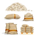 Different sacks of white rice. Food storage vector illustrations