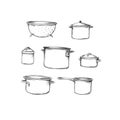 Different saucepans on a white background