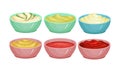 Different Sauces as Liquid or Cream Food Served in Bowls Vector Set Royalty Free Stock Photo